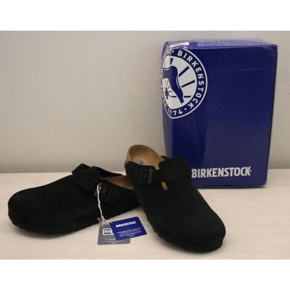 Birkenstock 0660471 Men's Sz 43 US 10 Black Suede Boston Soft Footbed Clogs - Picture 1 of 15
